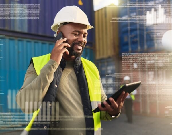 Logistics,,Supply,Chain,And,Tablet,With,A,Man,On,Call Logistics,,Supply,Chain,And,Tablet,With,A,Man,On,Call